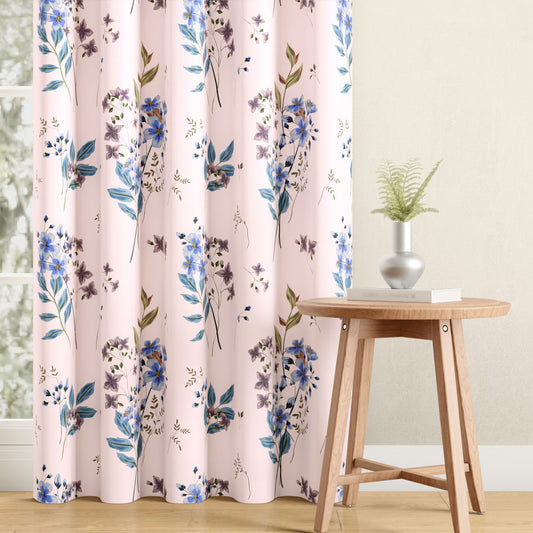 DFOLS Floral Blue Printed Curtains – Elegant Light Filtering Door Curtain Set