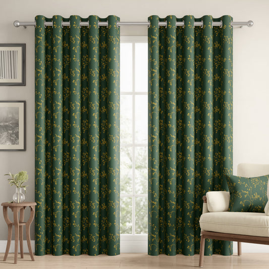DFOLS Lemonleaf Printed Curtains – Elegant Green Floral Door Curtain Set