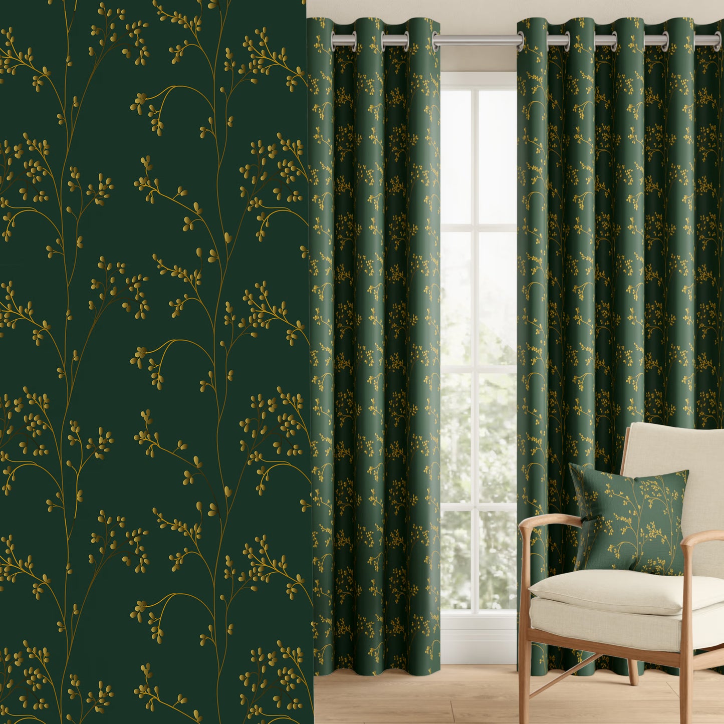 DFOLS Lemonleaf Printed Curtains – Elegant Green Floral Door Curtain Set