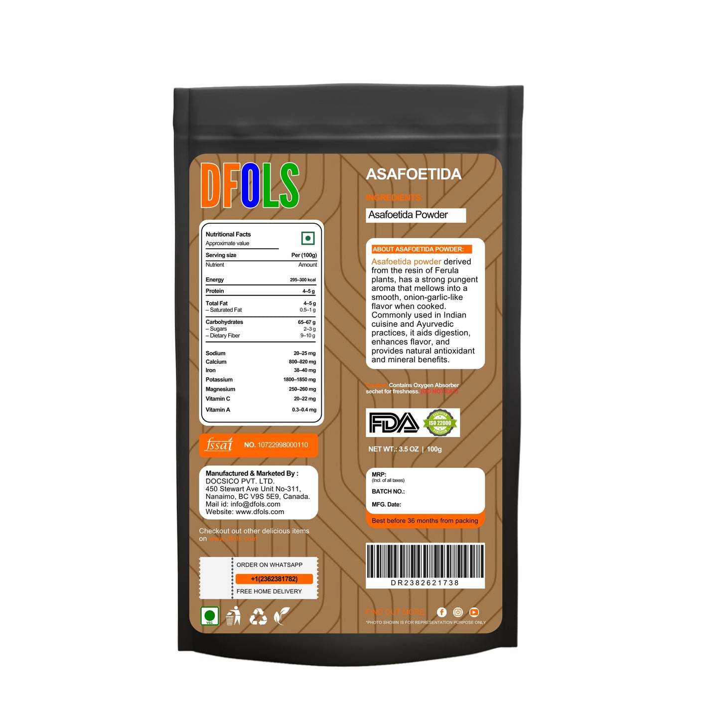 Organic & Natural Asafoetida (Hing) | Salt-Free, Vegan, Non-GMO Indian Spice | Best Onion-Garlic Substitute | Pure & Aromatic Cooking Spice - DFOLS