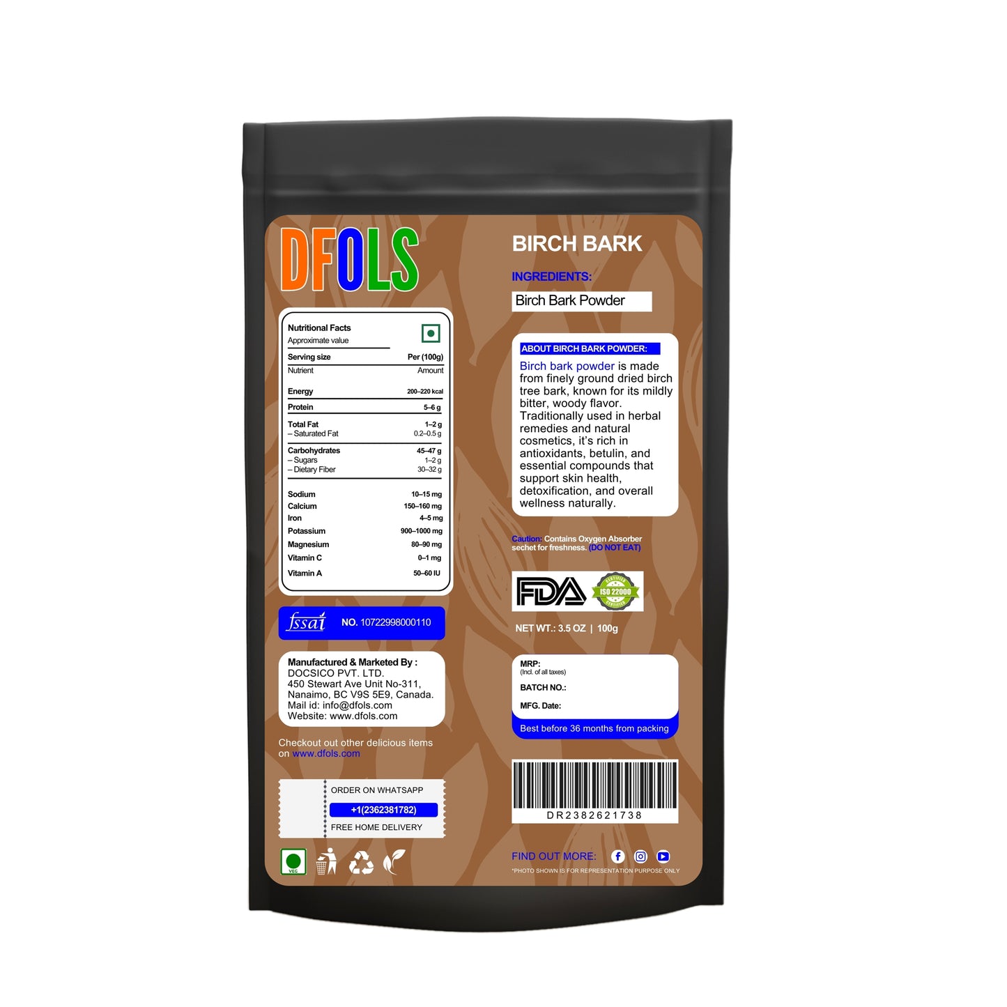 Organic Birch Bark Powder – Natural Health Supplement for Digestive Support, Skin Health, and Immune Boost