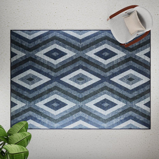 DFOLS Megan Diamond Pattern Printed Area Rug – Modern Blue Anti-Skid Carpet