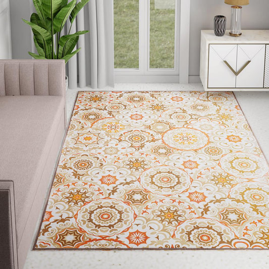 DFOLS Tracy Vintage Floral Area Rug – Beige Bohemian Printed Carpet