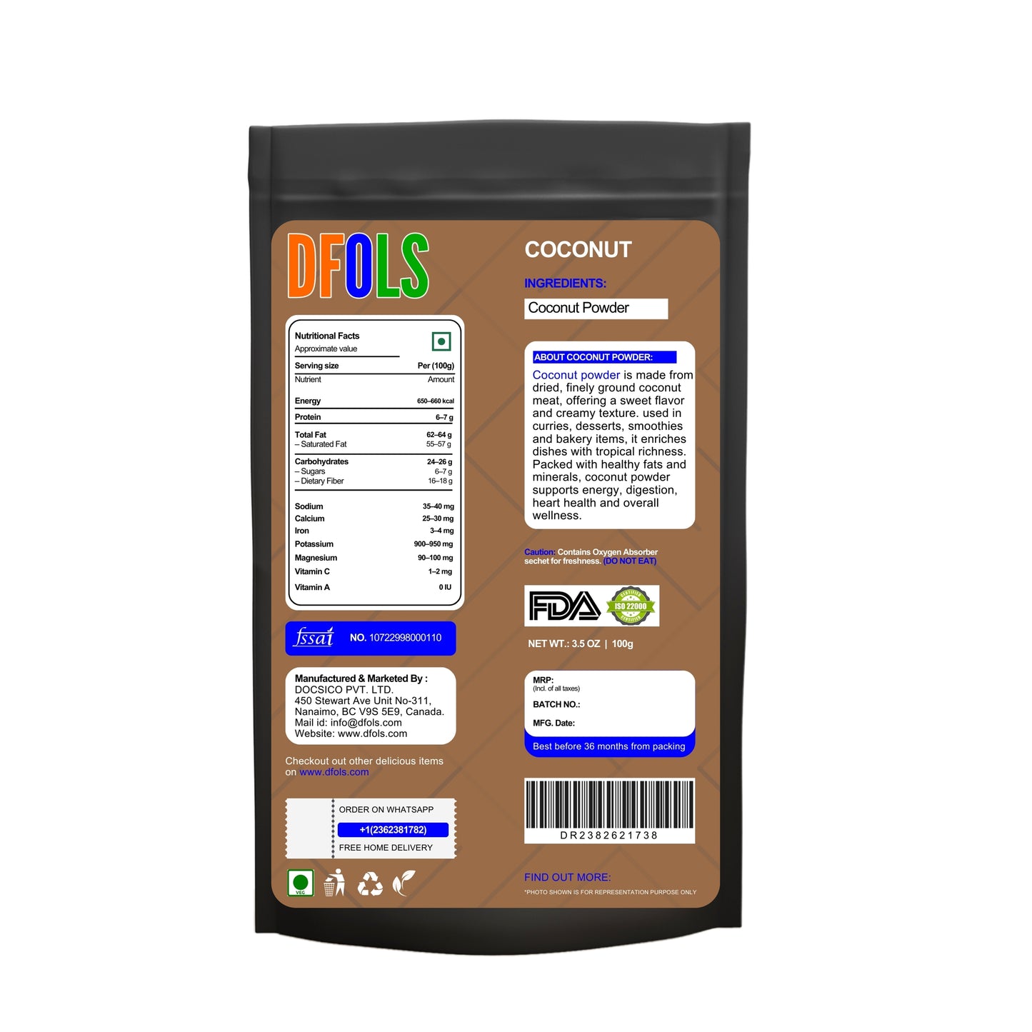 Premium Coconut Powder | Pure, Natural, Unsweetened & Gluten-Free | Great for Baking, Cooking, Smoothies, Keto & Vegan Recipes | Fresh Fine Coconut Blend for Daily Use (XX oz) - DFOLS