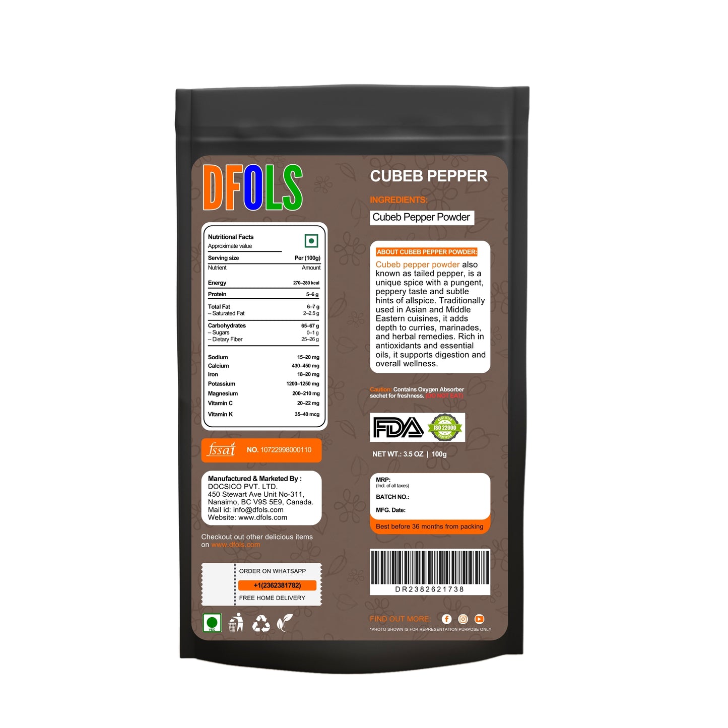 Cubeb Pepper 3.5oz – Premium Grade Java Pepper from Indonesia | Pure, Natural & Gluten-Free | Whole Cubeb Seeds for Cooking, Seasoning & W - DFOLS