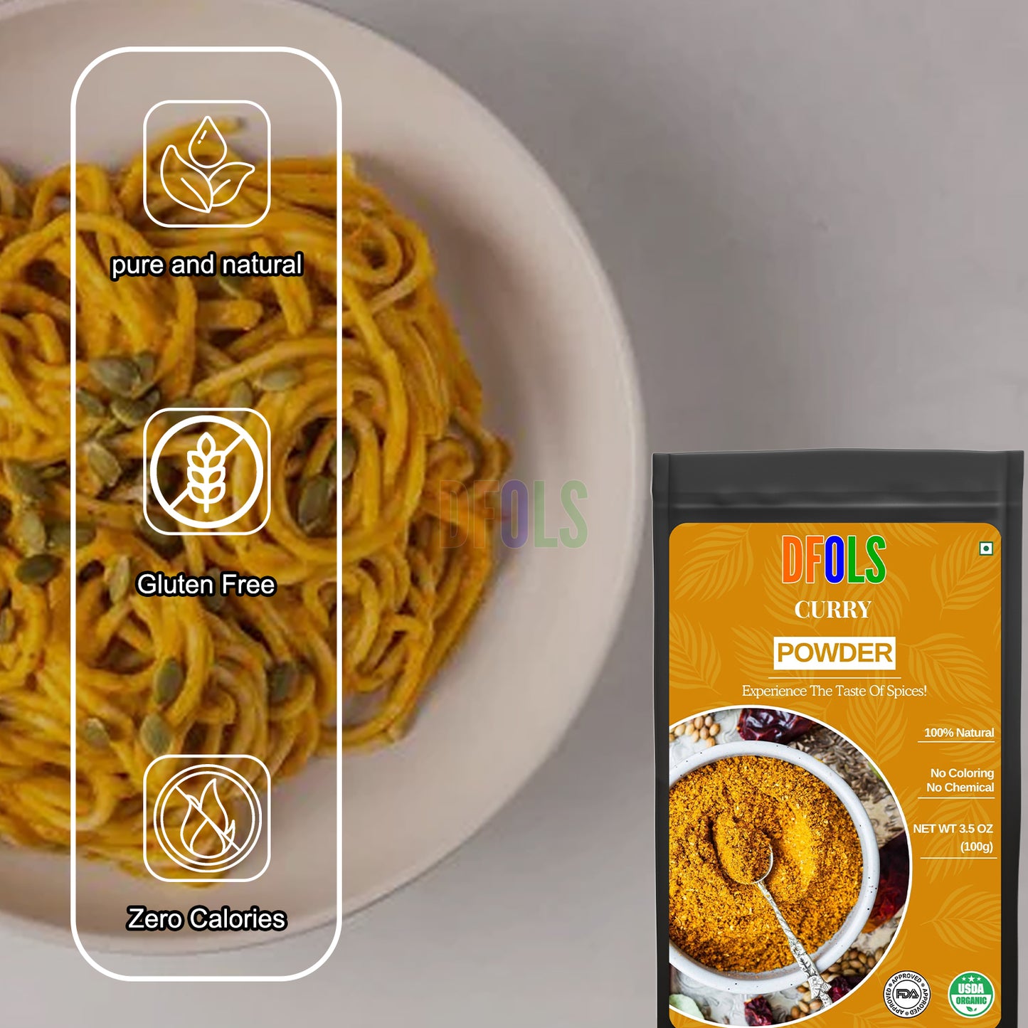 Organic Curry powder seasoning with a blend of spices | Non-GMO Product | For cooking and seasoning | Saves you time and energy - DFOLS