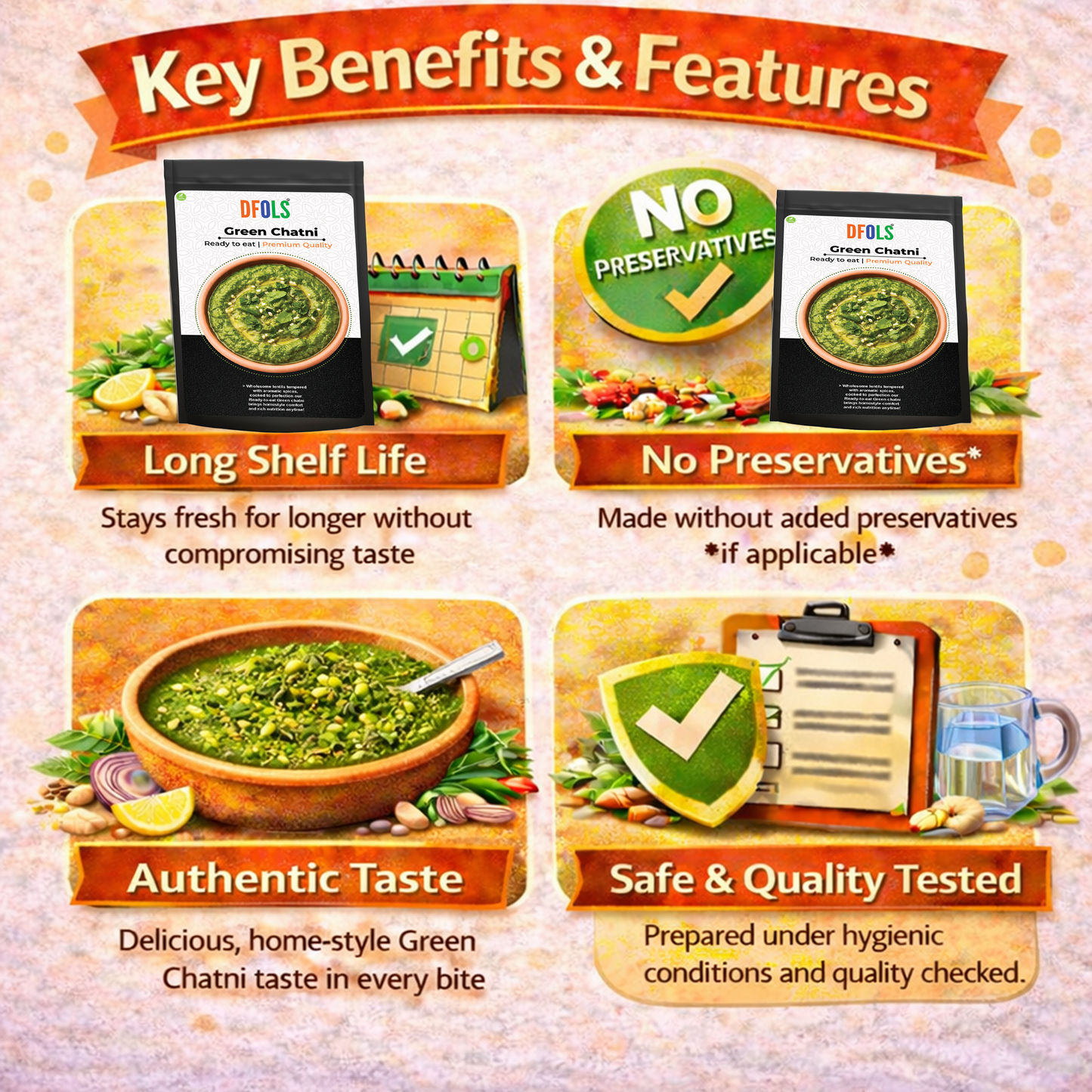 Dfols Green Chutney Ready to Eat Indian Mint Sauce 0.49lb 7.76oz 220g グリーンチャトニ