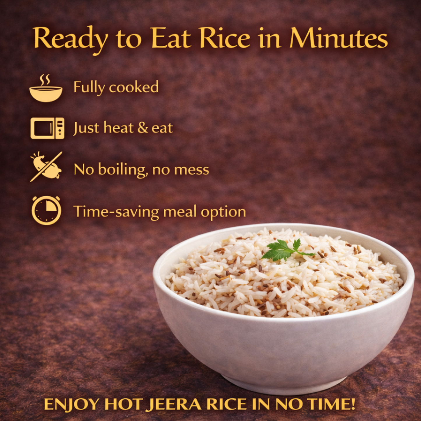 Jeera Rice | Fragrant Basmati Rice with Cumin Seeds | Ready-to-Eat, Aromatic & Flavorful Meal | Quick Serve, Convenient Indian Cuisine Pack