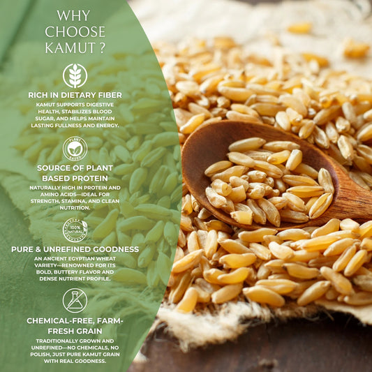 DFOLS Organic Kamut | 100% Natural Ancient Grain | High-Protein, Fiber-Rich Superfood | Pesticide-Free Whole Grain Wheat | Premium Quality for Healthy Cooking