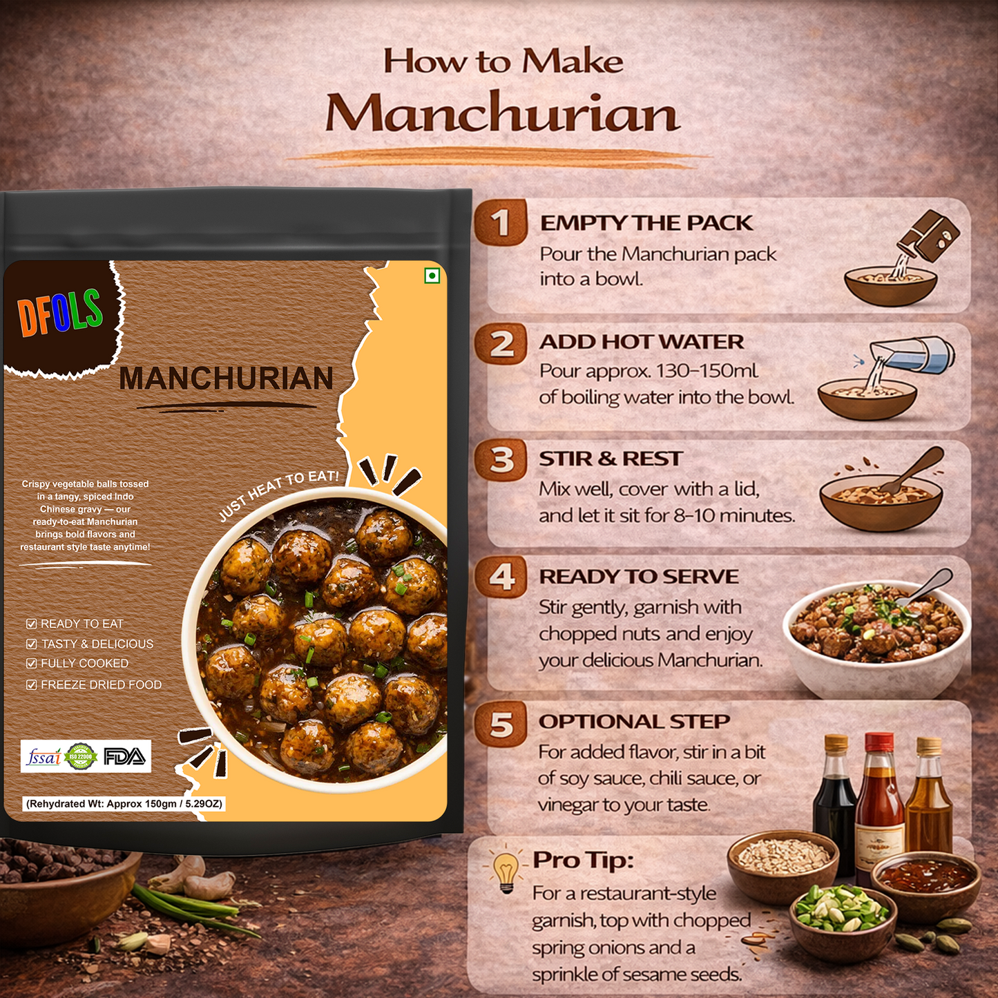 Manchurian Gravy | Indian-Chinese Style Veg Dumplings in Spicy, Bold Sauce | Ready-to-Eat Shelf-Stable Meal | Rich Flavour, Quick & Convenient Meal Pack