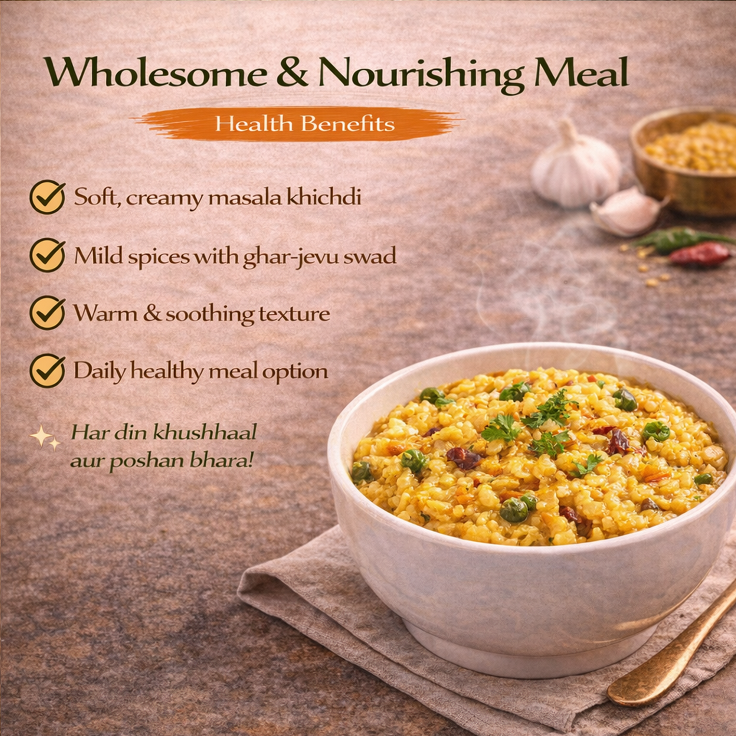 Masala Khichdi | Spiced Rice & Lentil Meal | Ready-to-Eat Heat & Serve | Comforting, Flavorful Indian Dish | Nutritious & Convenient Meal Pack