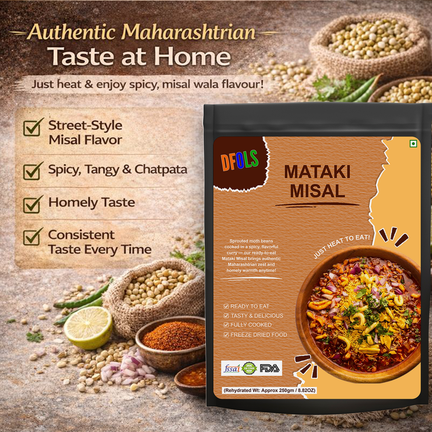 Mataki Misal Ready-to-Eat | Spicy Maharashtrian Sprouted Lentil Curry with Farsan | Authentic Taste, Heat & Serve Meal | High-Protein, Flavor-Rich Indian Snack