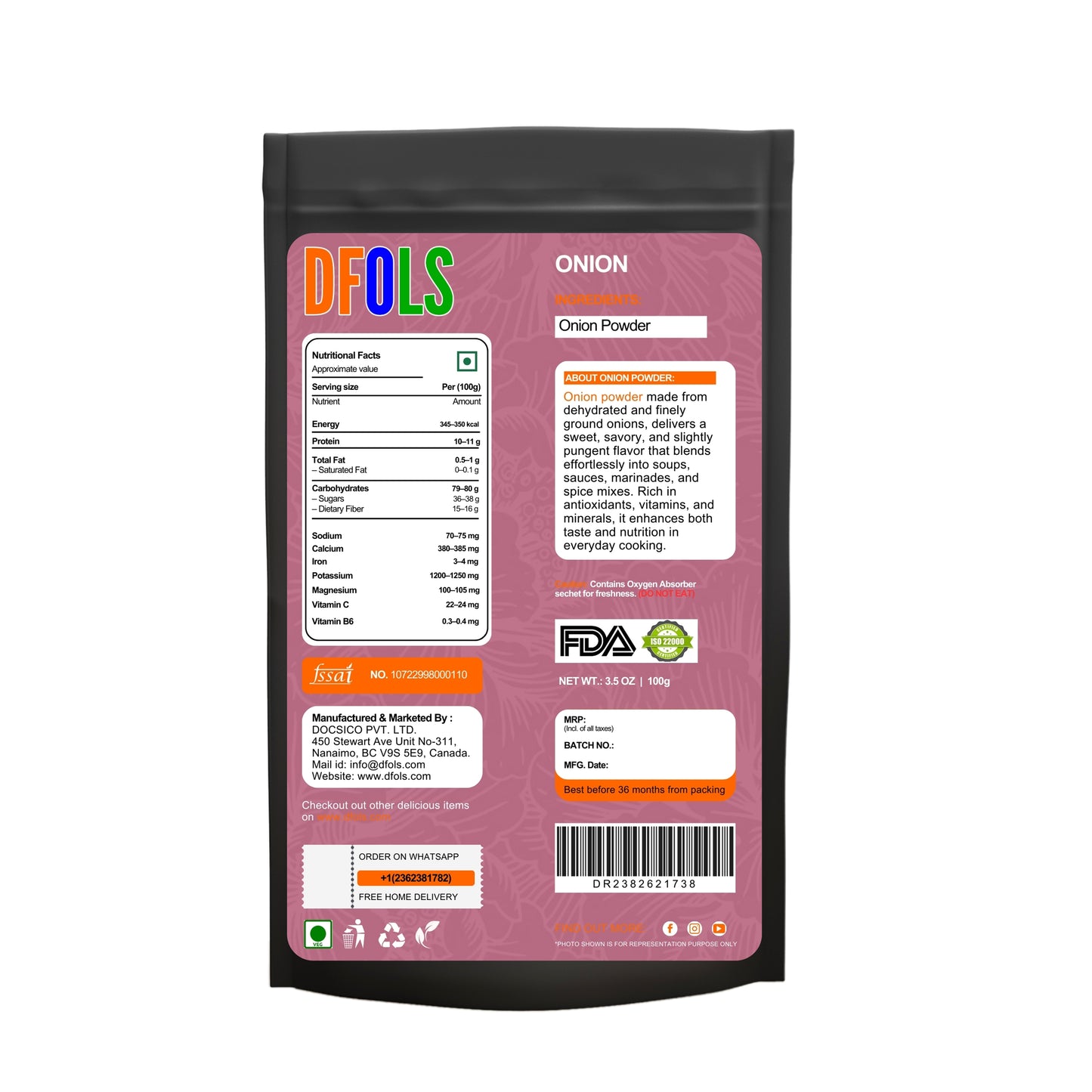 Onion Powder Non GMO, Gluten Free, 100% Raw, Sourced from India, Perfect for Cooking, Seasonings. - DFOLS