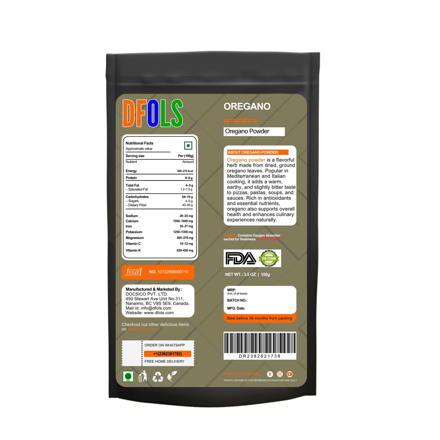 Organic Oregano Ground – Pure Dried Oregano Herb Leaves Powder | Natural, Aromatic Spice for Cooking | Perfect for Pizza, Pasta, Soups, Sauces, Marinades & Mediterranean Dishes - DFOLS