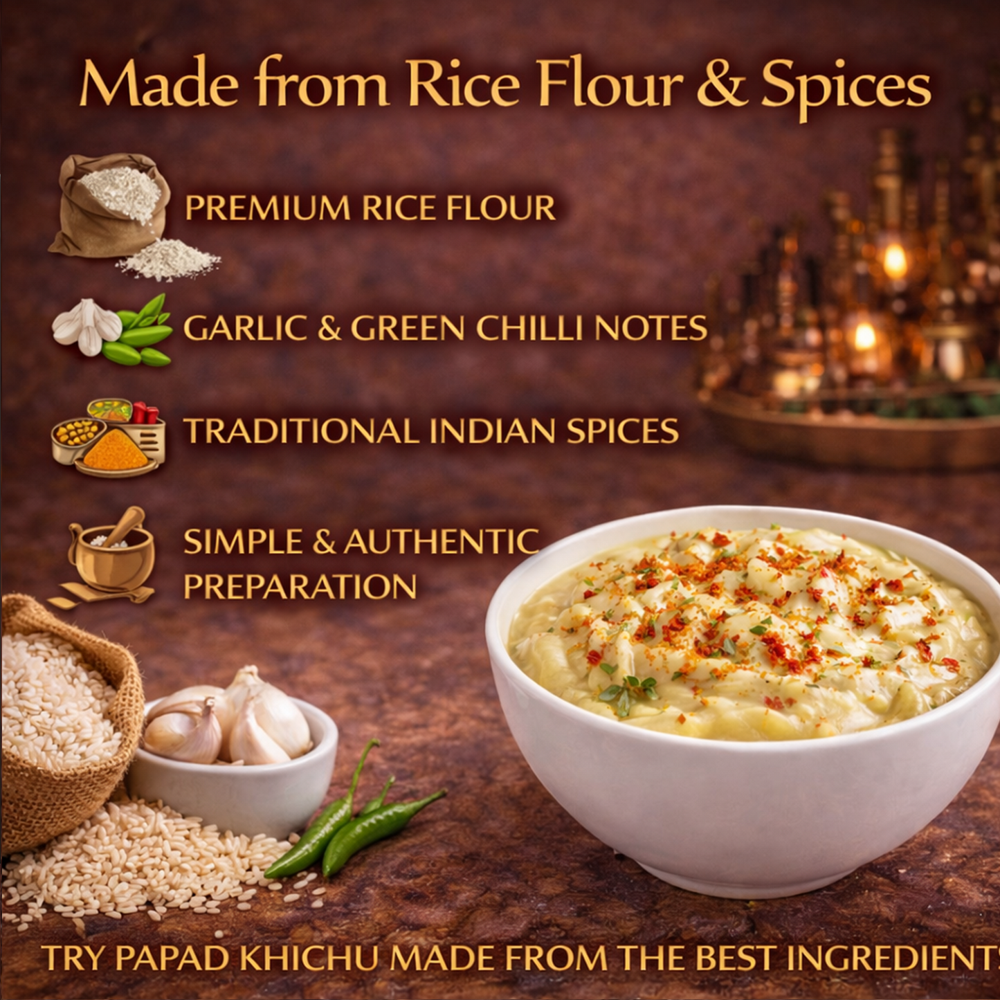 Papad Khichu Mix | Traditional Gujarati Spiced Rice Flour Dough | Authentic Flavor, Easy Heat & Serve Snack | Ready-to-Prepare Gujarati Delicacy