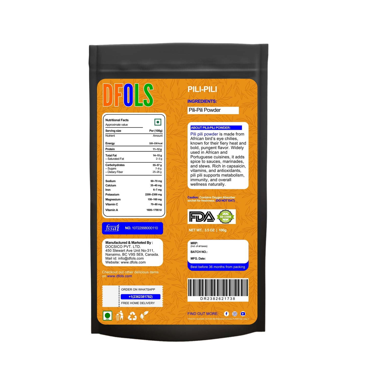 Organic Pili Pili Powder | Authentic African Spicy Seasoning | All-Natural, Gluten-Free, No Additives | Bold Heat for Cooking, Grilling, Marinades & Sauces - DFOLS