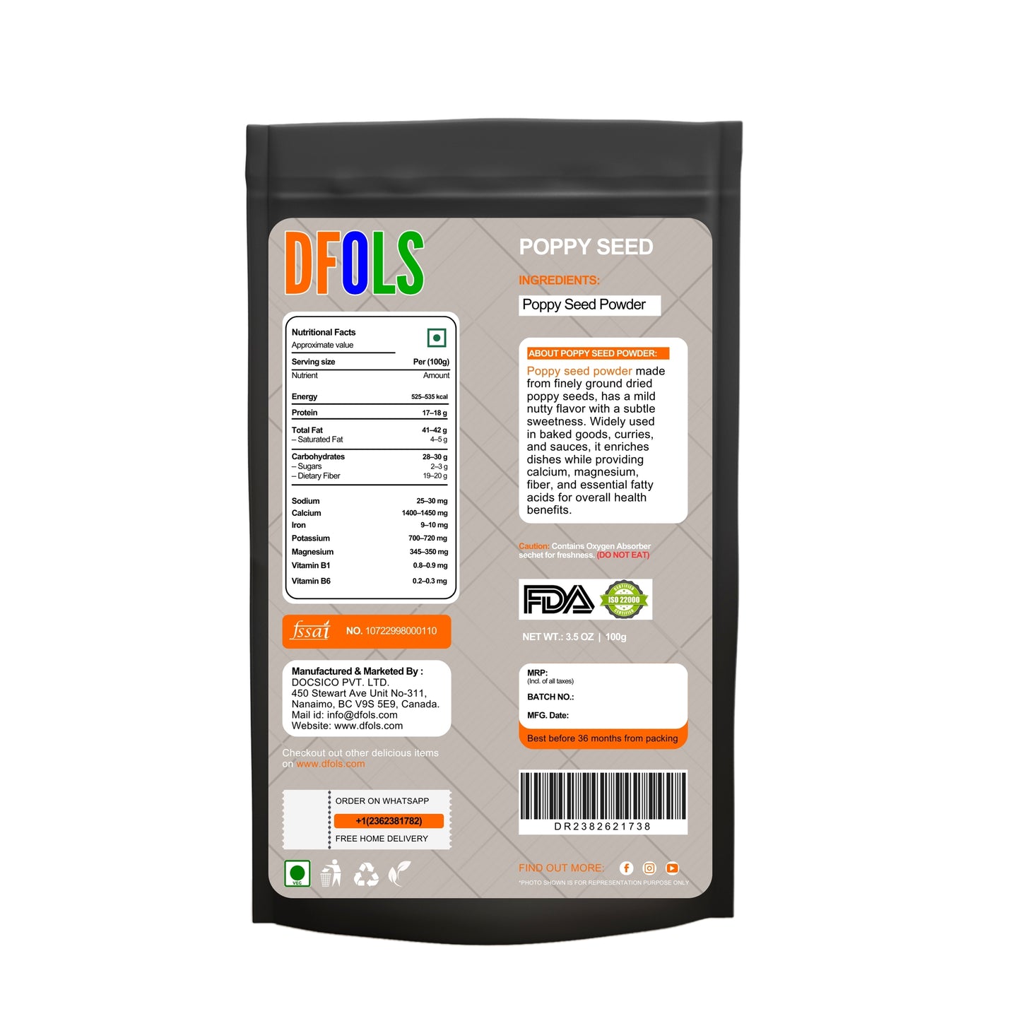 Organic Whole Poppy Seeds – Natural, Non-GMO, Fresh & Aromatic | Ideal for Baking, Salad Dressings, Cooking, Kosher Recipes & Daily Kitchen Use | Premium Quality Seeds - DFOLS