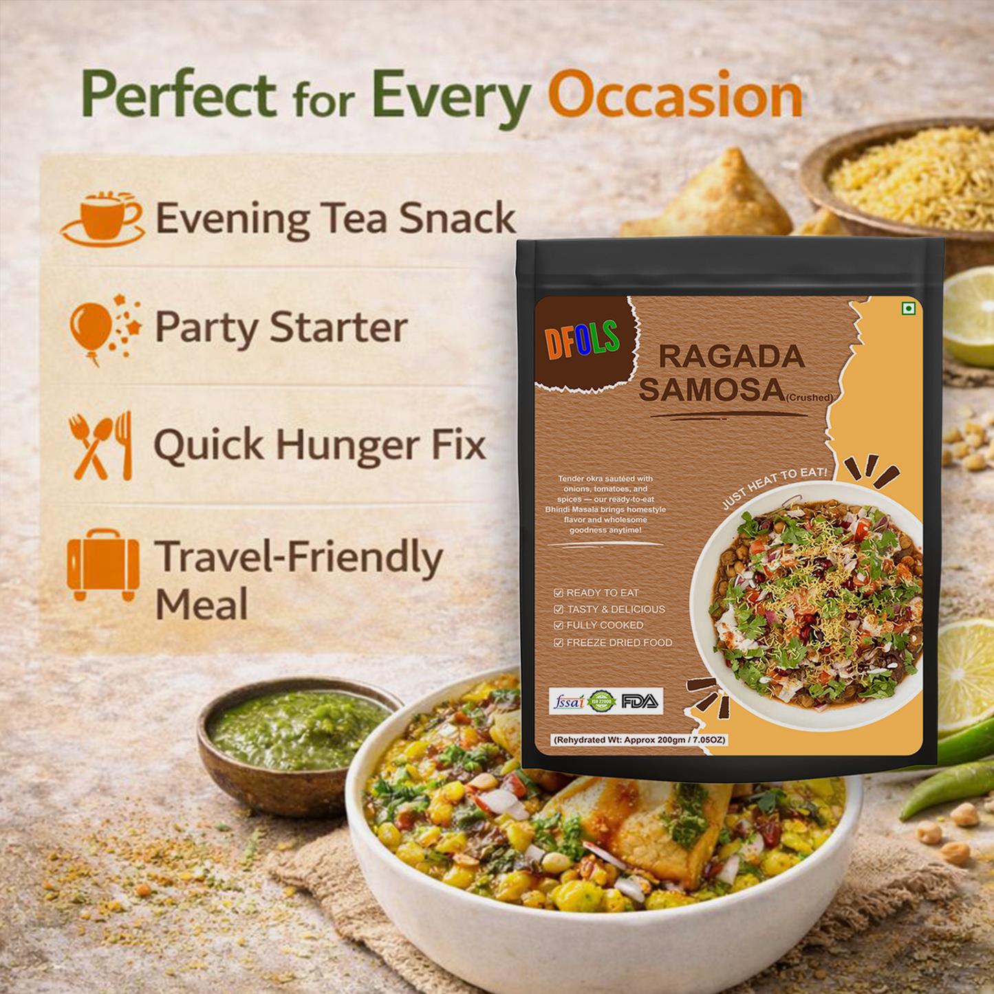 Ragada Samosa | Authentic Indian Street Food | Crispy Samosa with White Pea Curry | Ready to Eat | Heat & Serve Snack | Flavorful, Spicy & Delicious