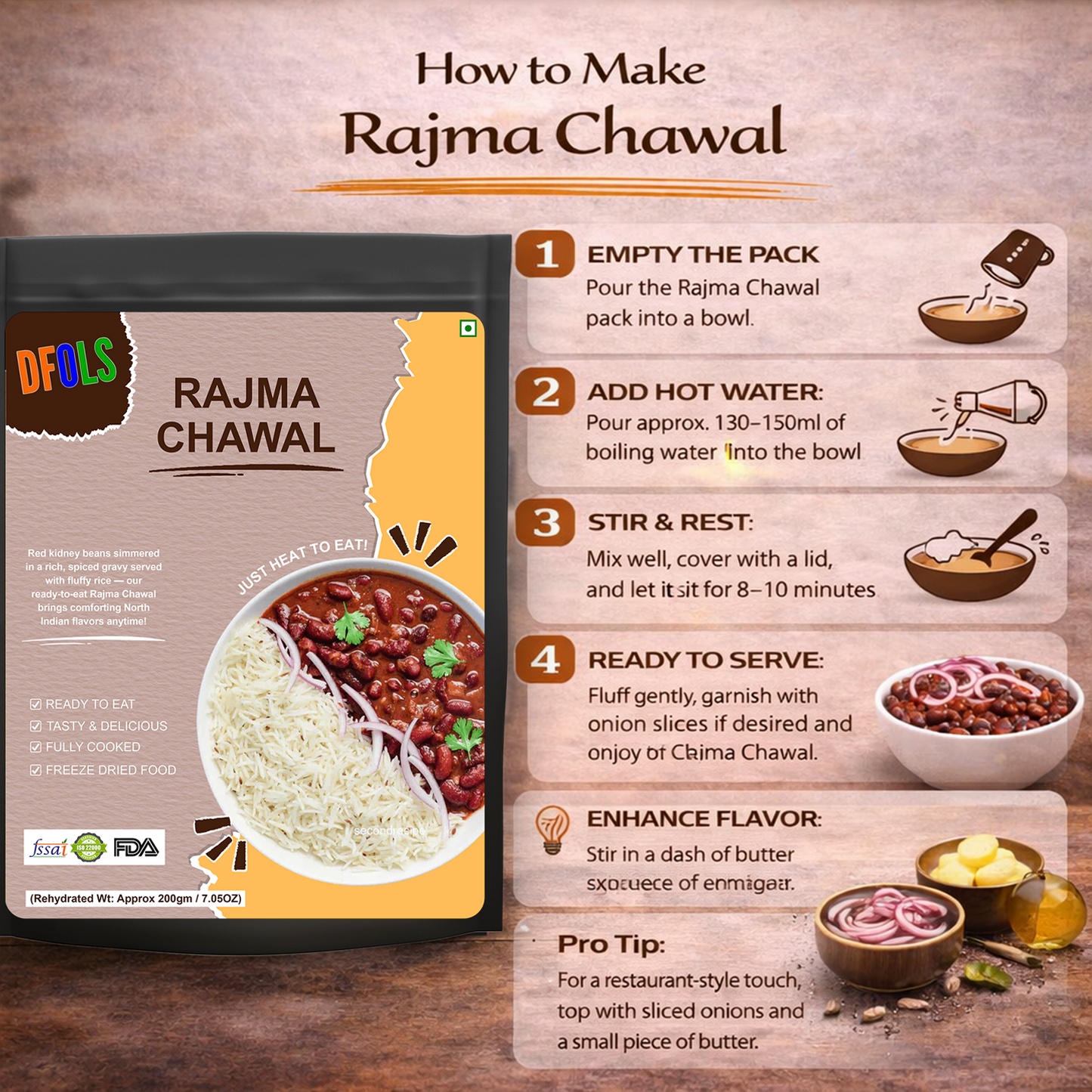 Rajma Chawal Ready-to-Eat Meal | Authentic North Indian Cuisine | Rajma Masala with Steamed Rice | Heat & Serve | Delicious, Hygienic, Convenient Indian Meal