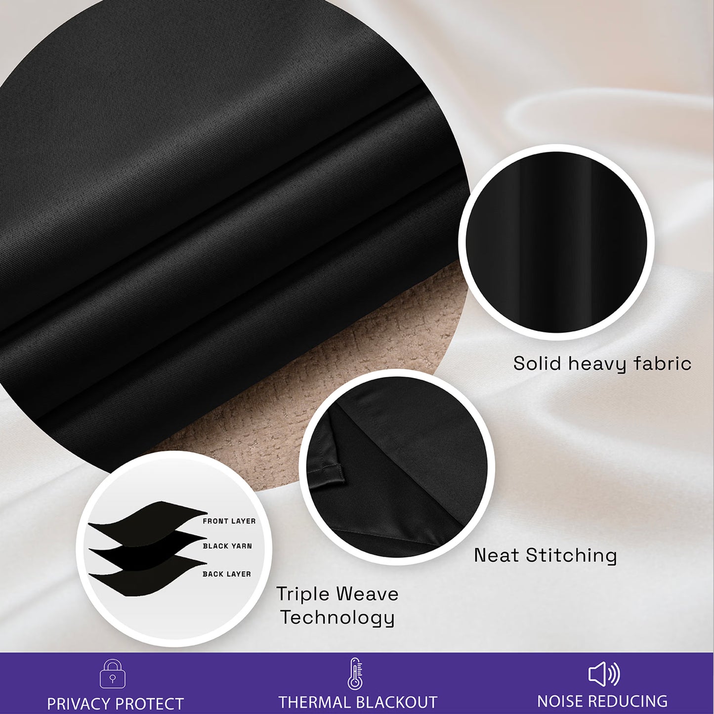DFOLS Solid Black Triple Weave Blackout Curtains – 99% Light Blocking Door Curtain Set