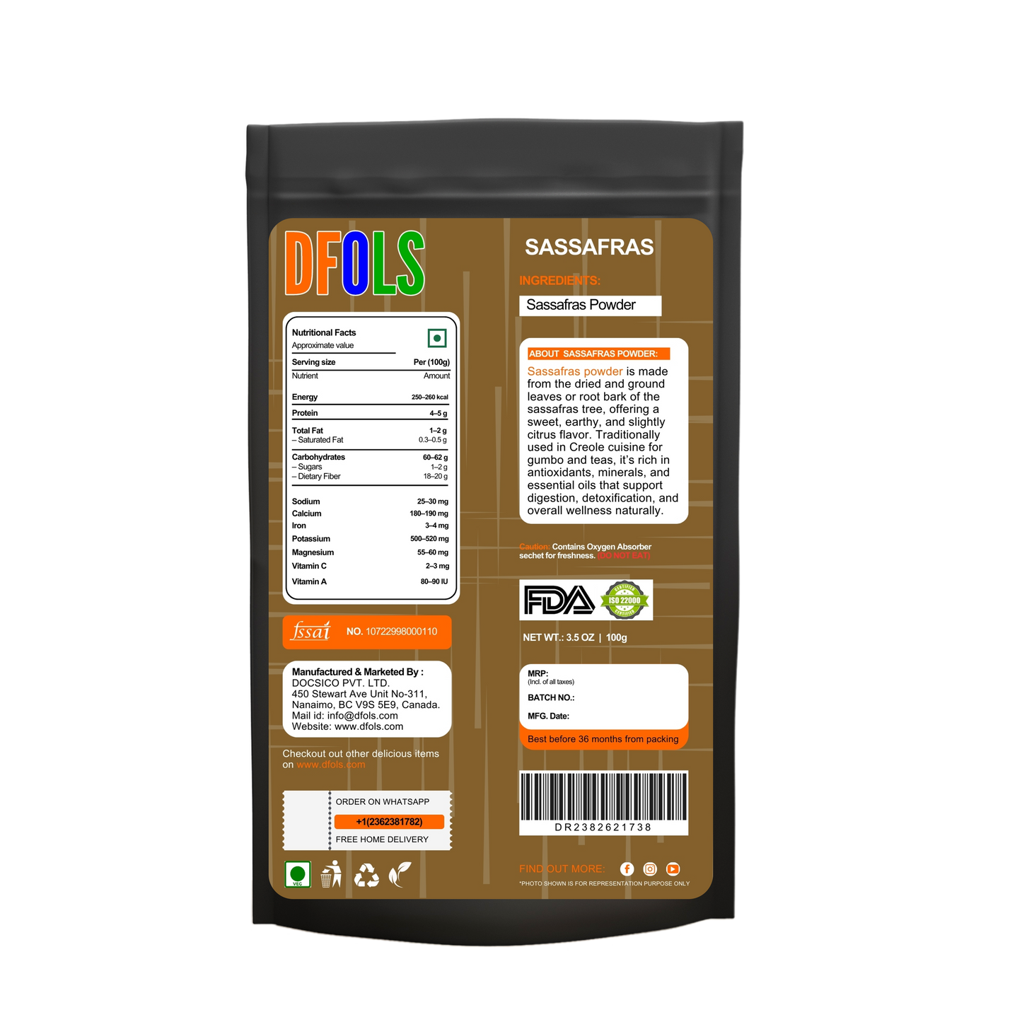 Premium Sassafras Powder – 100% Natural, Authentic Flavor for Cooking, Baking & Herbal Remedies - DFOLS