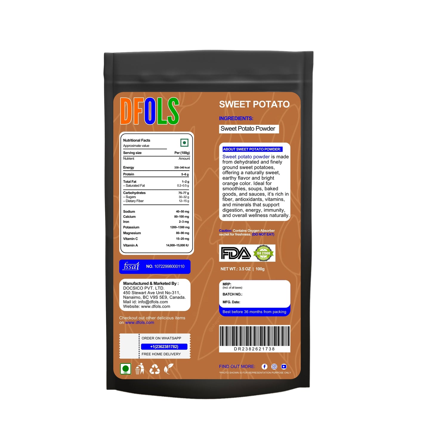 Organic Sweet Potato Powder | Nutrient-Dense Superfood for Smoothies, Baking, Baby Food, Shakes & Healthy Recipes | Gluten-Free, Non-GMO, Vegan, Natural Sweet Potato Flour