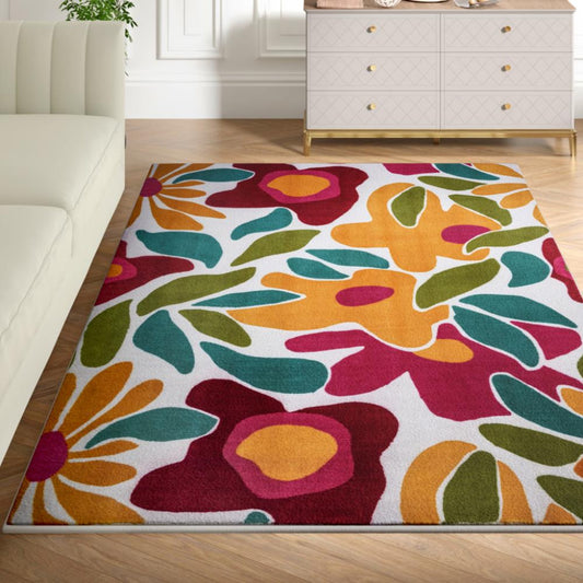 DFOLS Boho Floral Tufted Area Rug – Colorful Modern Decorative Carpet
