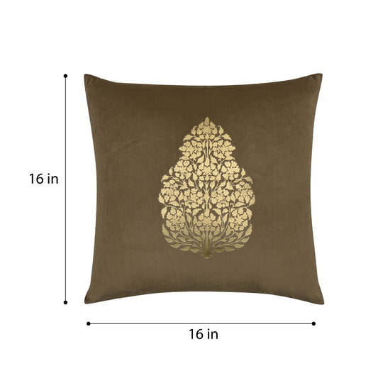 DFOLS Golden Leaf Velvet Cushion Cover – Brown & Gold
