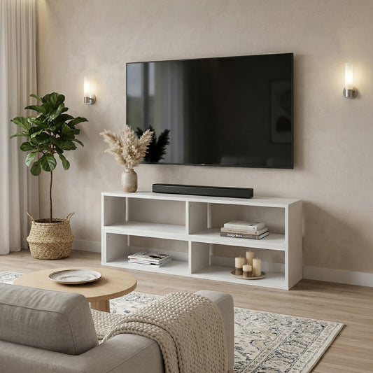 DFOLS Gridis Modern Engineered Wood TV Unit in Frosty White Finish