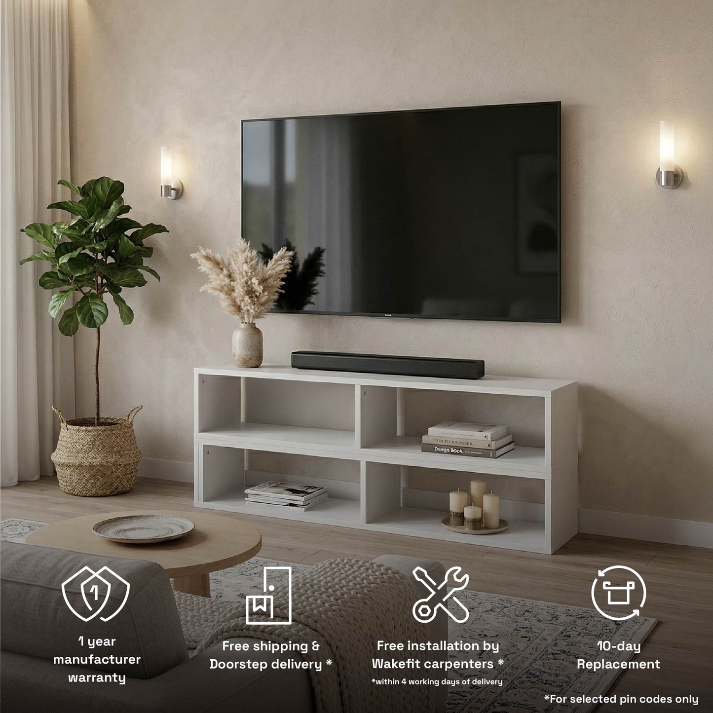 DFOLS Gridis Modern Engineered Wood TV Unit in Frosty White Finish