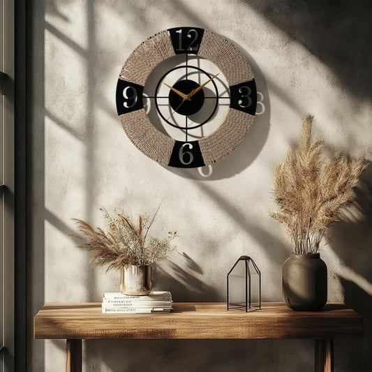 DFOLS Aeon Jute Metal Wall Clock – Black 16 Inch