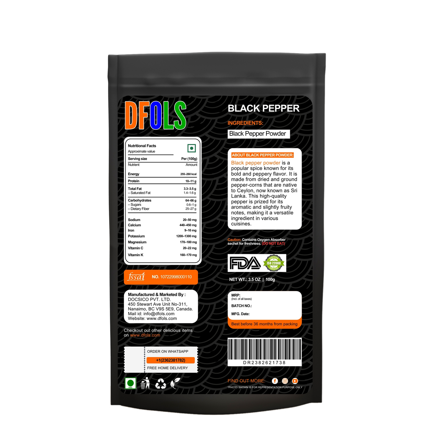 Fine Ground Black Pepper Powder – Strong Aroma & Bold Flavour | Great for Curries, BBQ, Sauces, Soups & Everyday Seasoning - DFOLS