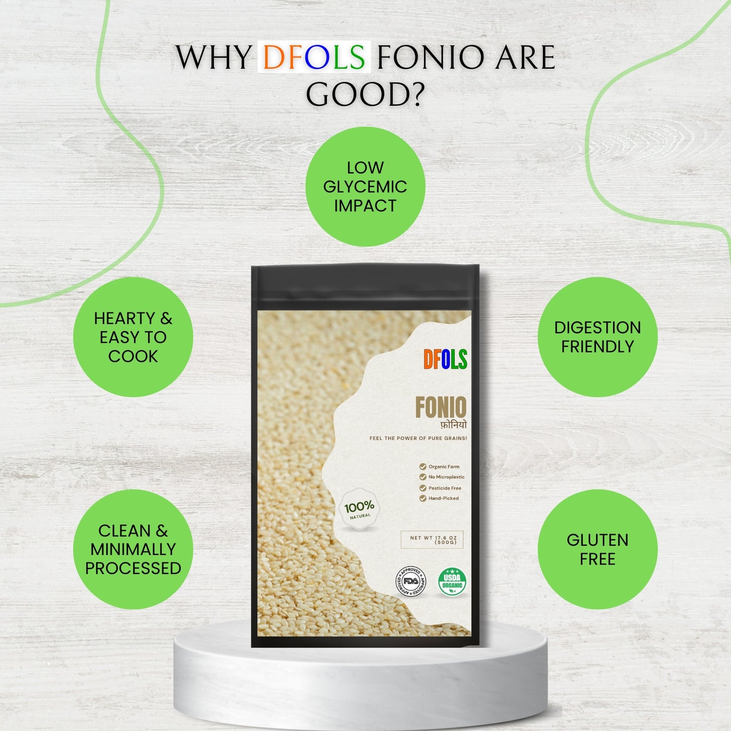 DFOLS Premium Fonio | Ancient African Supergrain | High in Iron, Fiber & Amino Acids | Gluten-Free, Vegan, Non-GMO | Perfect for Porridge, Salads & Healthy Meals