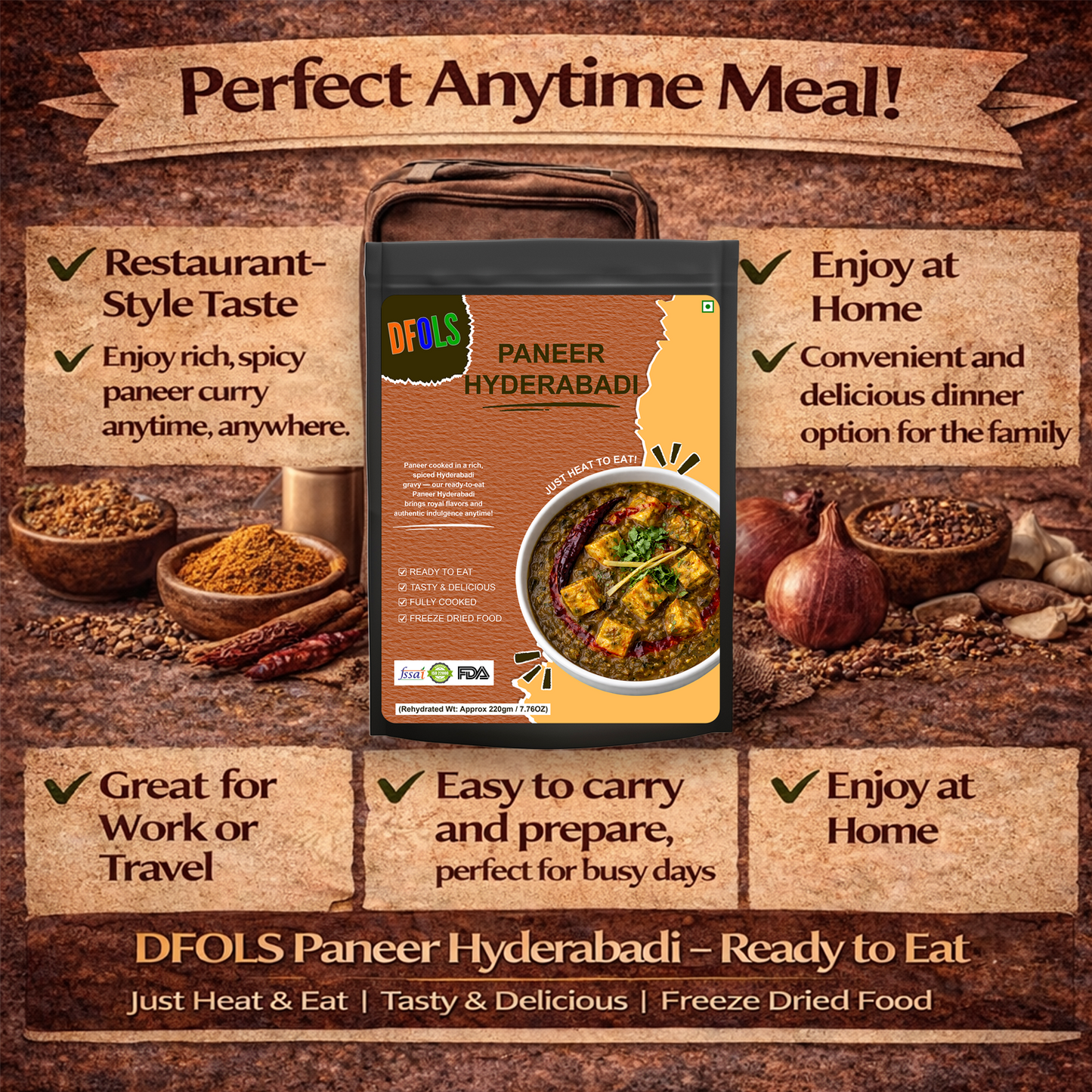 Paneer Hyderabadi | Rich Indian Cottage Cheese Curry with Cashew & Authentic Spice Blend | Ready-to-Eat Instant Meal | Vegetarian | No Preservatives | Shelf-Stable Pack