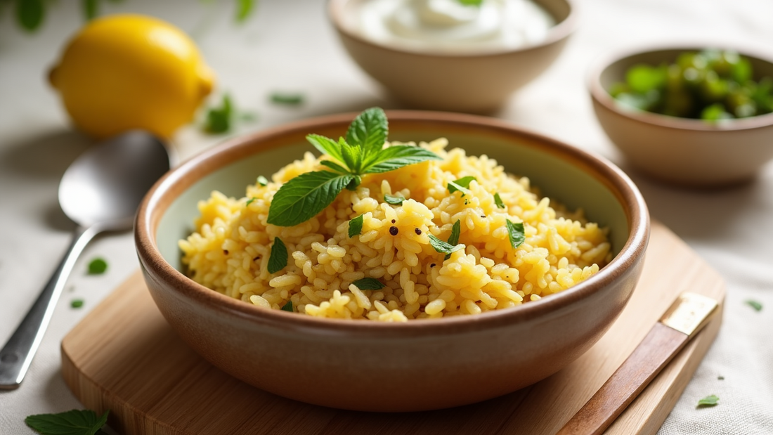 🌿 Cooling Jeera-Mint Rice with Lemon Pickle Yogurt