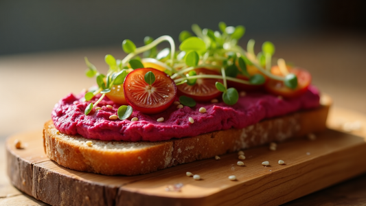 🥖 Beetroot Hummus Toast with Pickle Drizzle