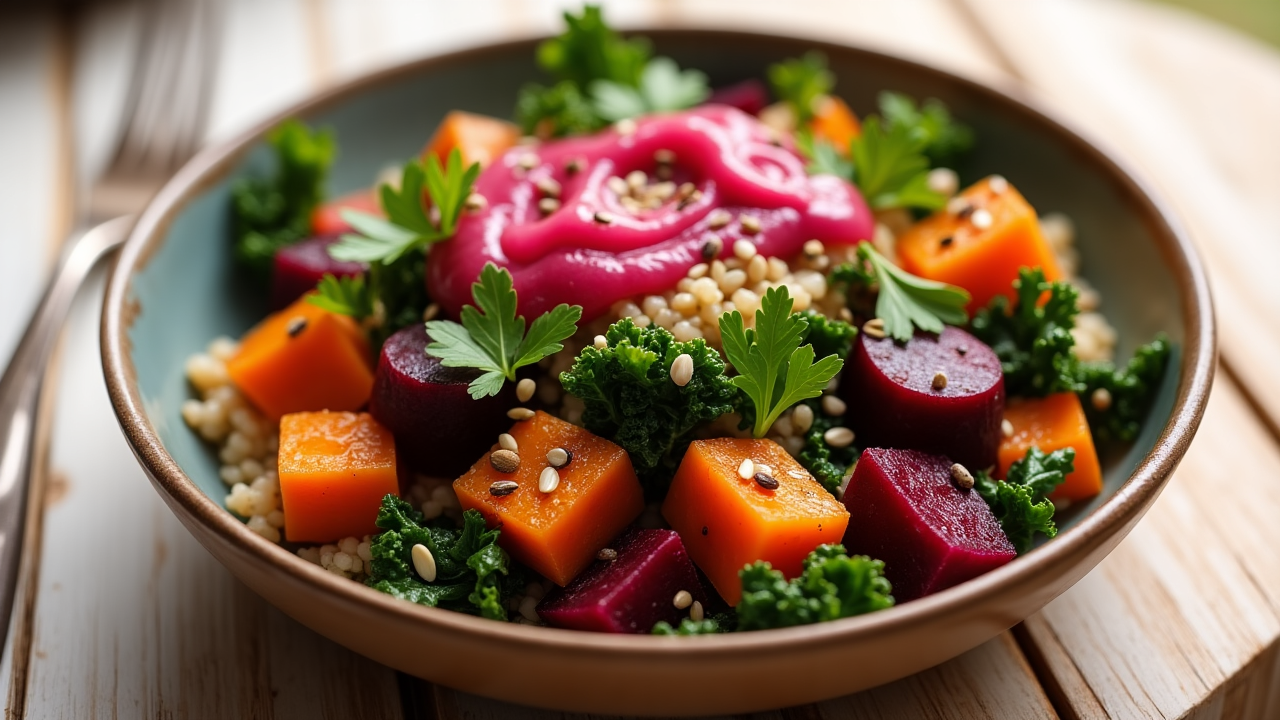 🥗 Roasted Veggie Bowl with Beet Pickle Dressing