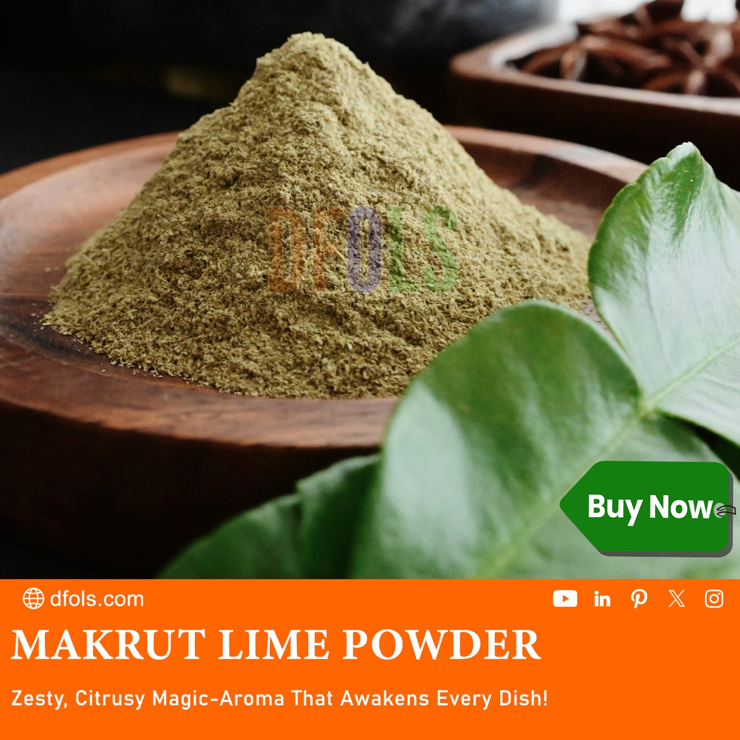 Makrut Lime Powder – Premium Dried & Ground Kaffir Lime Leaves for Authentic Thai & Southeast Asian Cuisine (2 oz Jar) – All-Natural, Non-GMO, Gluten-Free, Vegan - DFOLS