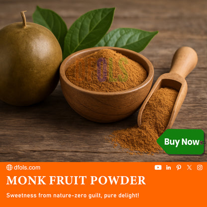 Monk Fruit Powder – Natural Zero-Calorie Sweetener for Baking, Cooking, Keto & Diabetic Diets | Non-GMO, Gluten-Free, Low-Carb Sugar Substitute for Coffee, Tea & Desserts - DFOLS