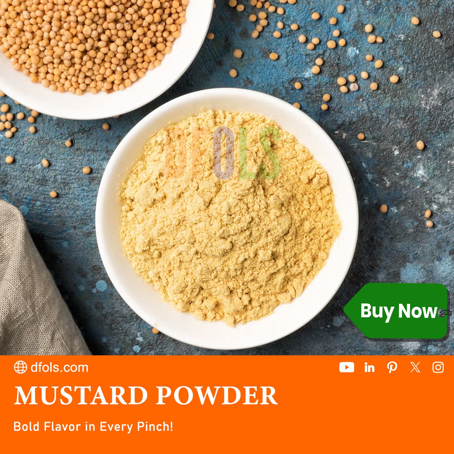 Premium Mustard Powder | Pure Ground Mustard Spice for Cooking, Baking, Pickles, Marinades & Dressings | Strong, Bold & Spicy Flavor | Fresh Aromatic Spice for Kitchen Use - DFOLS