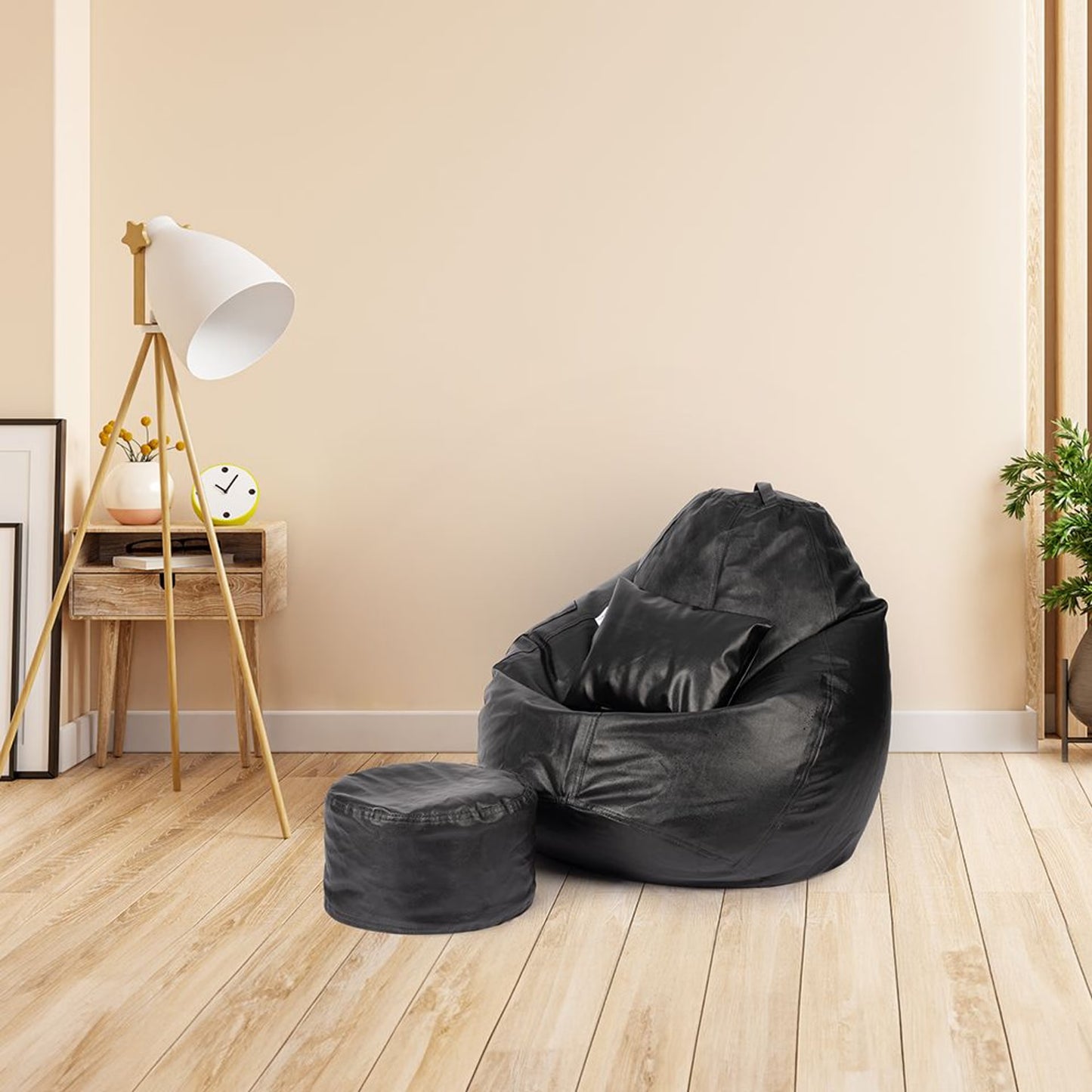 DFOLS 4XL Leatherette Bean Bag Chair with Footrest & Cushion – Black