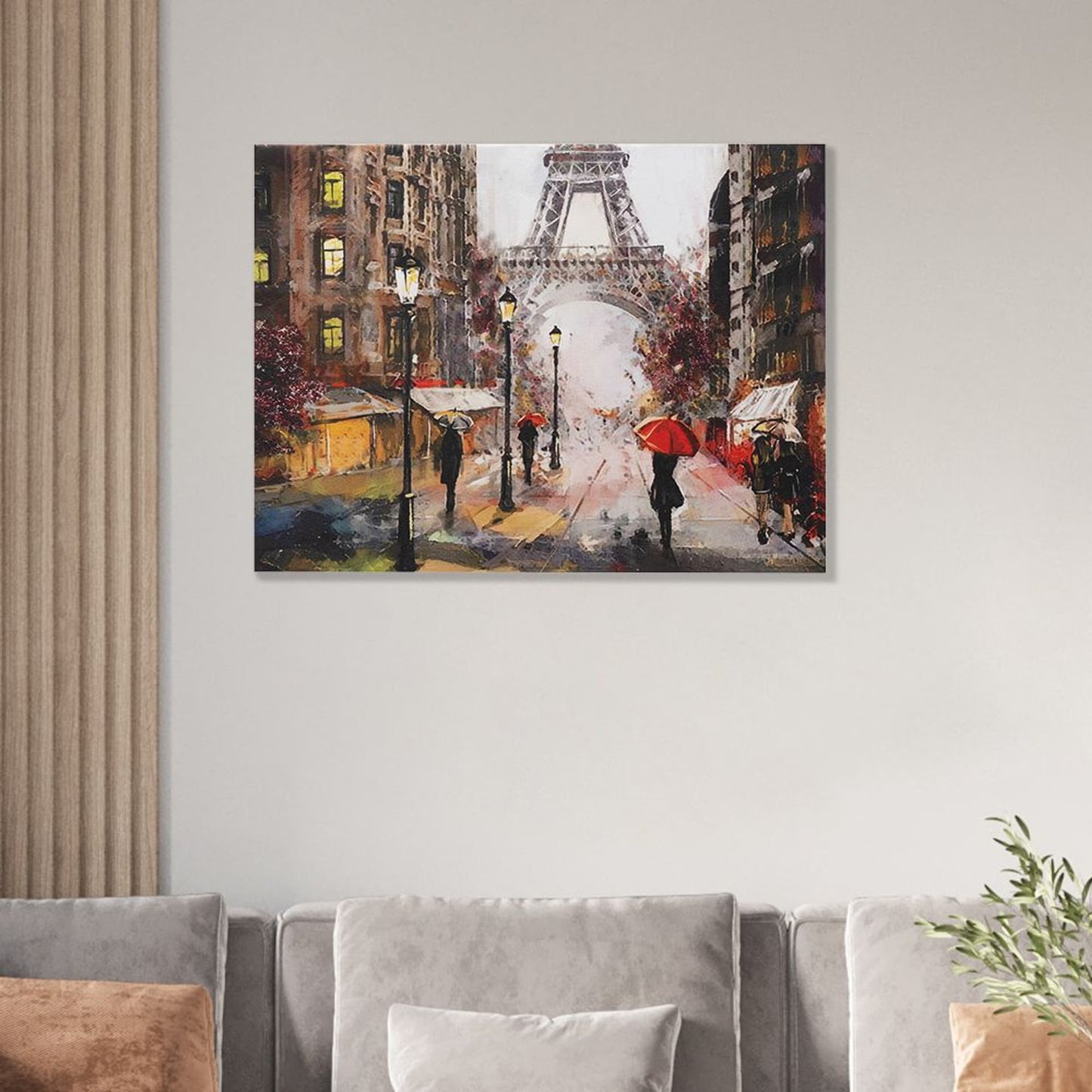 DFOLS Rainy Evening in Paris Canvas Wall Painting – Eiffel Tower Paris Street Art