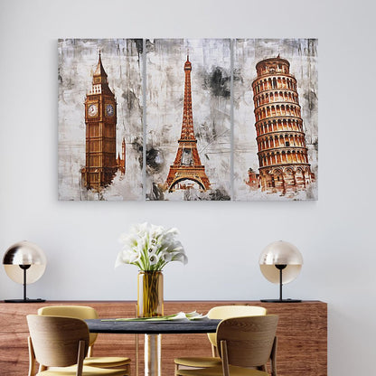 DFOLS Around the World 3 Panel Canvas Wall Painting – Landmark Travel Art
