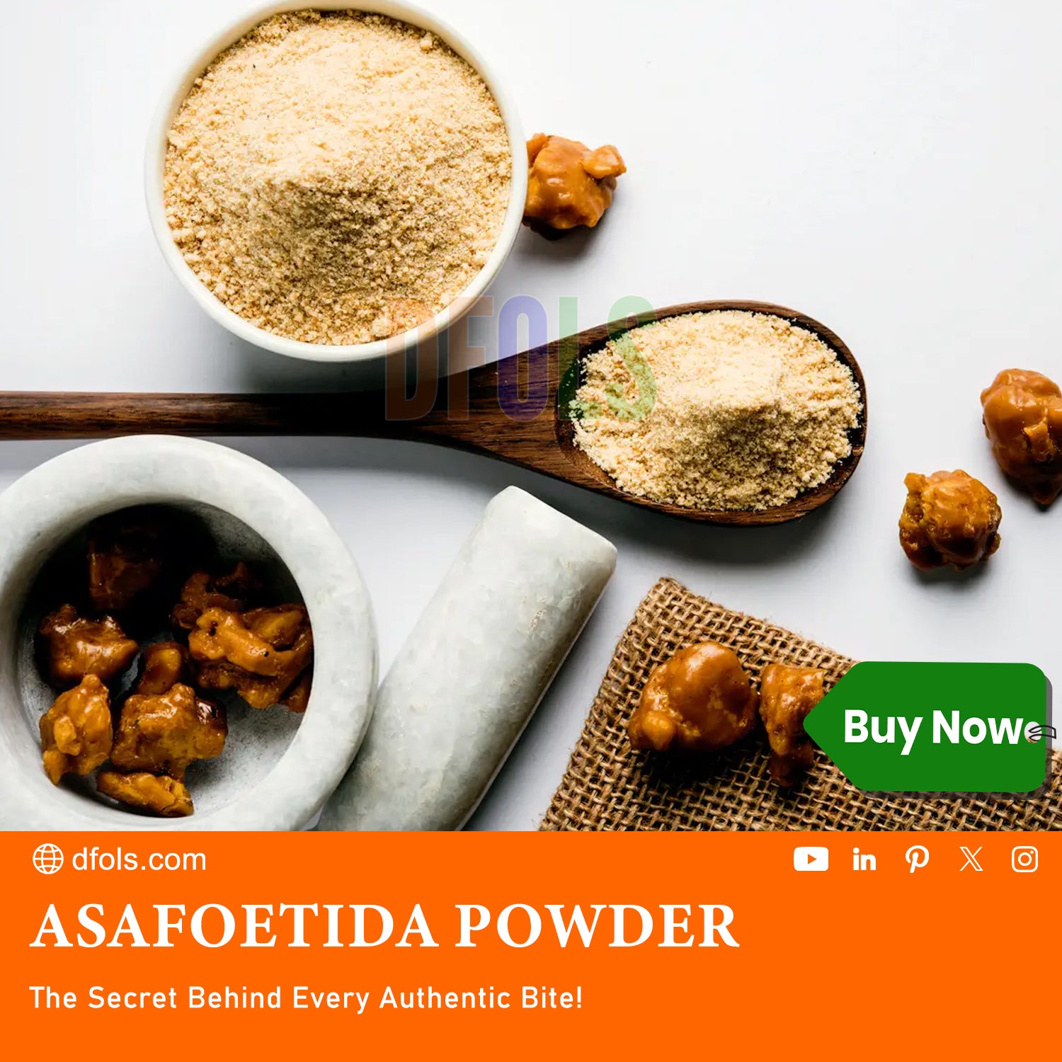 Organic & Natural Asafoetida (Hing) | Salt-Free, Vegan, Non-GMO Indian Spice | Best Onion-Garlic Substitute | Pure & Aromatic Cooking Spice - DFOLS