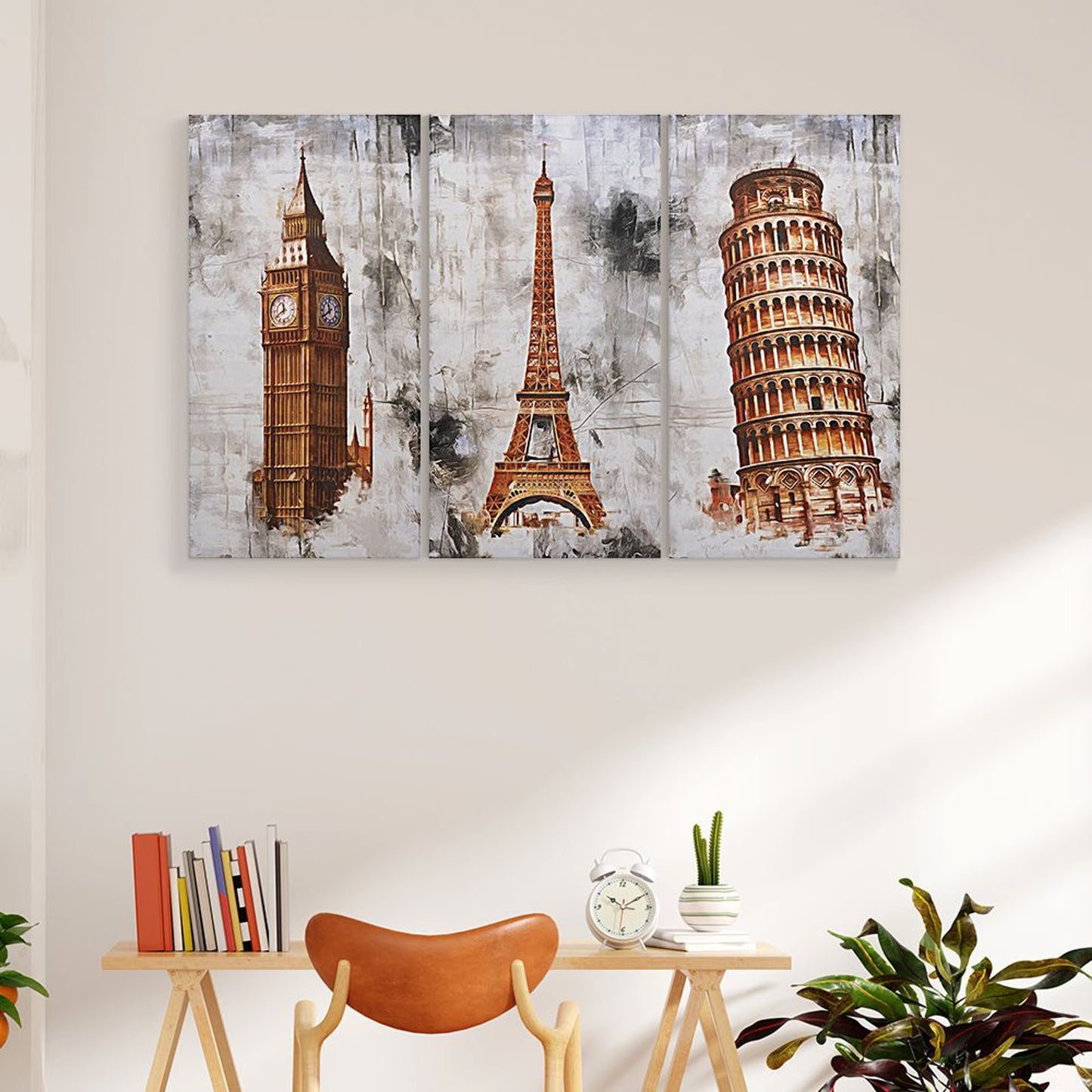 DFOLS Around the World 3 Panel Canvas Wall Painting – Landmark Travel Art