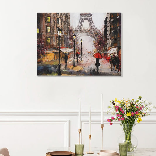 DFOLS Rainy Evening in Paris Canvas Wall Painting – Eiffel Tower Paris Street Art