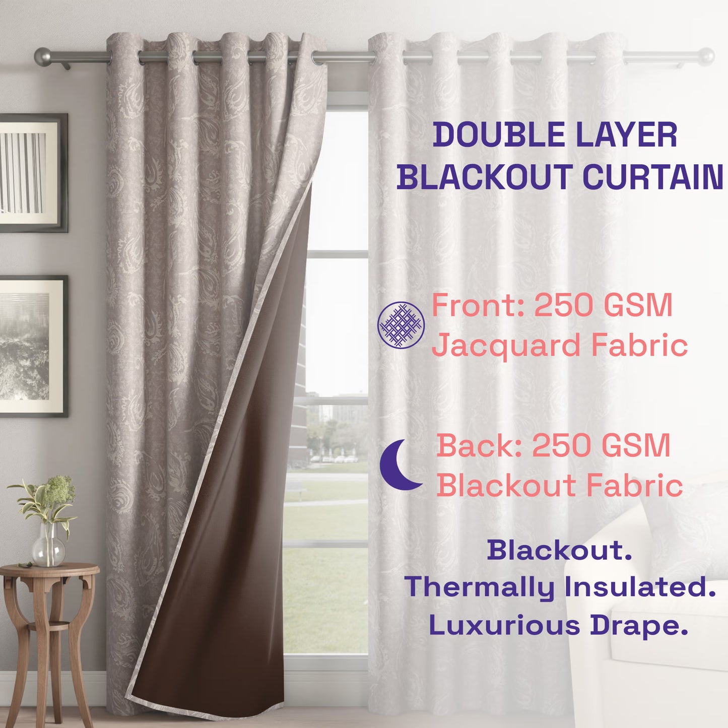 DFOLS Cannon Designer Jacquard Blackout Curtains – Premium Woven Door Curtain Set