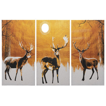 DFOLS Reindeers in Moonlight 3 Panel Canvas Wall Painting – Nature Wildlife Art