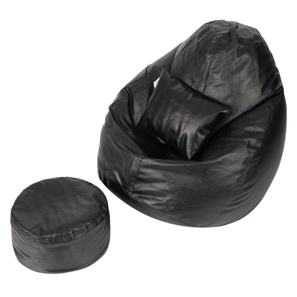 DFOLS 4XL Leatherette Bean Bag Chair with Footrest & Cushion – Black