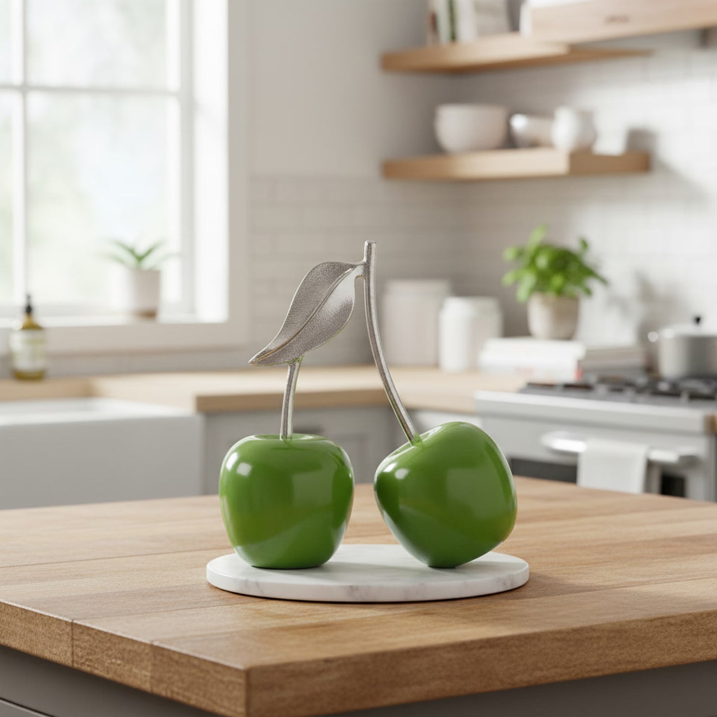 DFOLS Abstract Green Cherry Metal Showpiece – Modern Tabletop Home Décor
